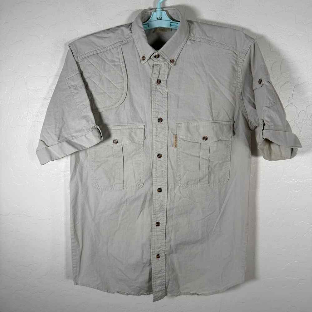 TAG Safari Shirt Mens Small Beige Shooting Cotton Short Sleeve Hunting Outdoor